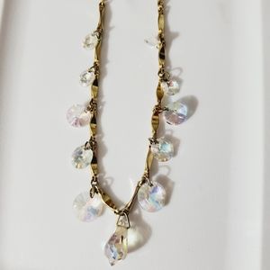 Vintage Sarah Coventry cov Rivoli crystal gold necklace Swarovski